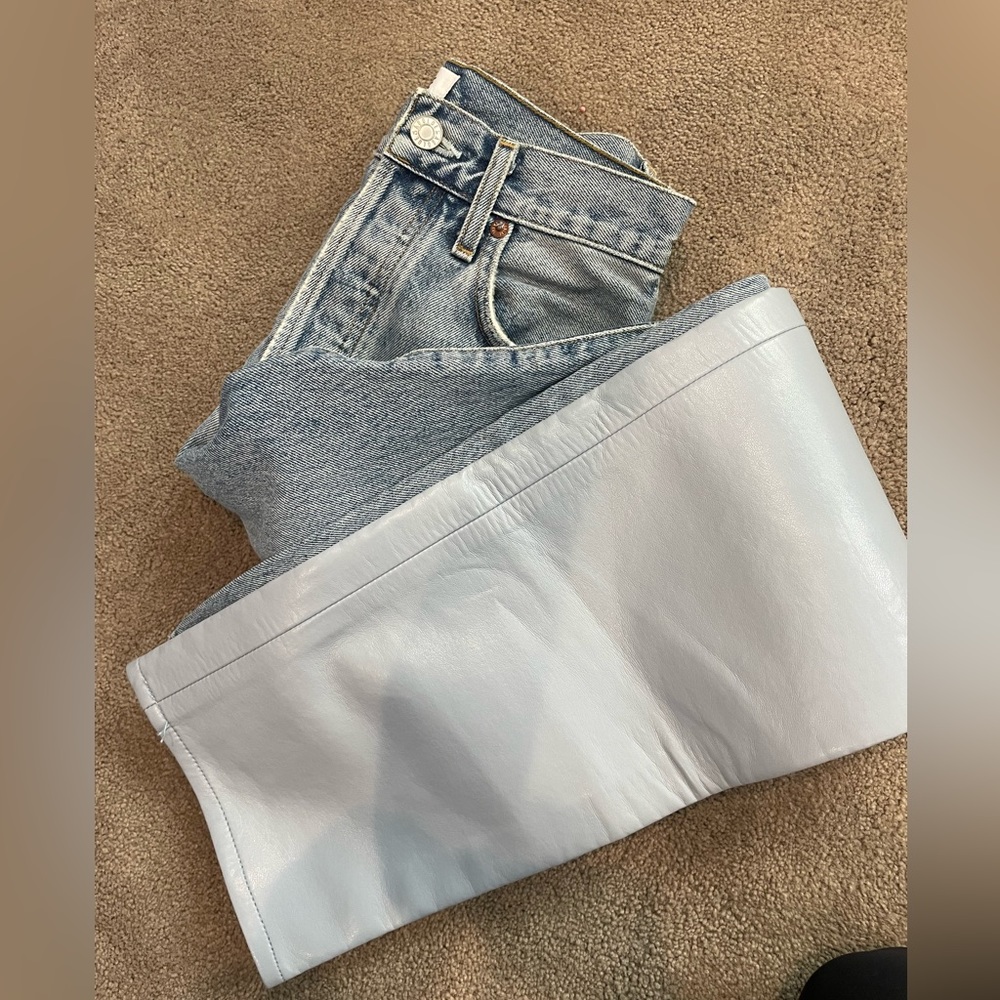 AGOLDE Pieced '90s High-Rise Leather & Denim. Straight leg size 23 - Picture 3 of 7